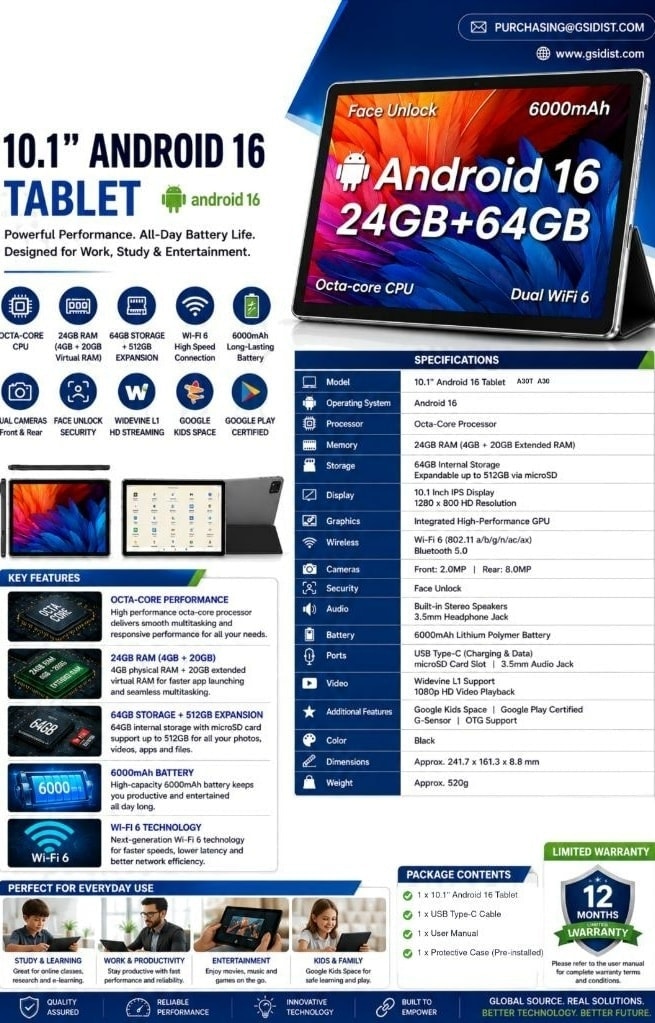 TACTIVIS A30 A30T 10.1 inch Android 16 Tablet